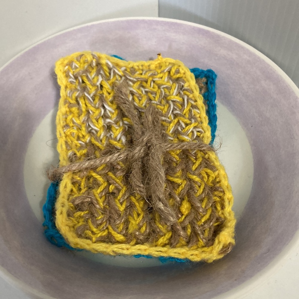 Handmade Knitted Scrubby Scrubbie Dish Sponges Yellow Turquoise Teal Beige Tan